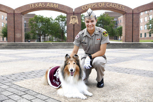 A&M collie Reveille cared for by female mascot corporal